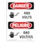 Signmission Safety Sign, OSHA Danger, 14" Height, 480 Volts, Bilingual Spanish OS-DS-D-1014-VS-1013 - alternate 1